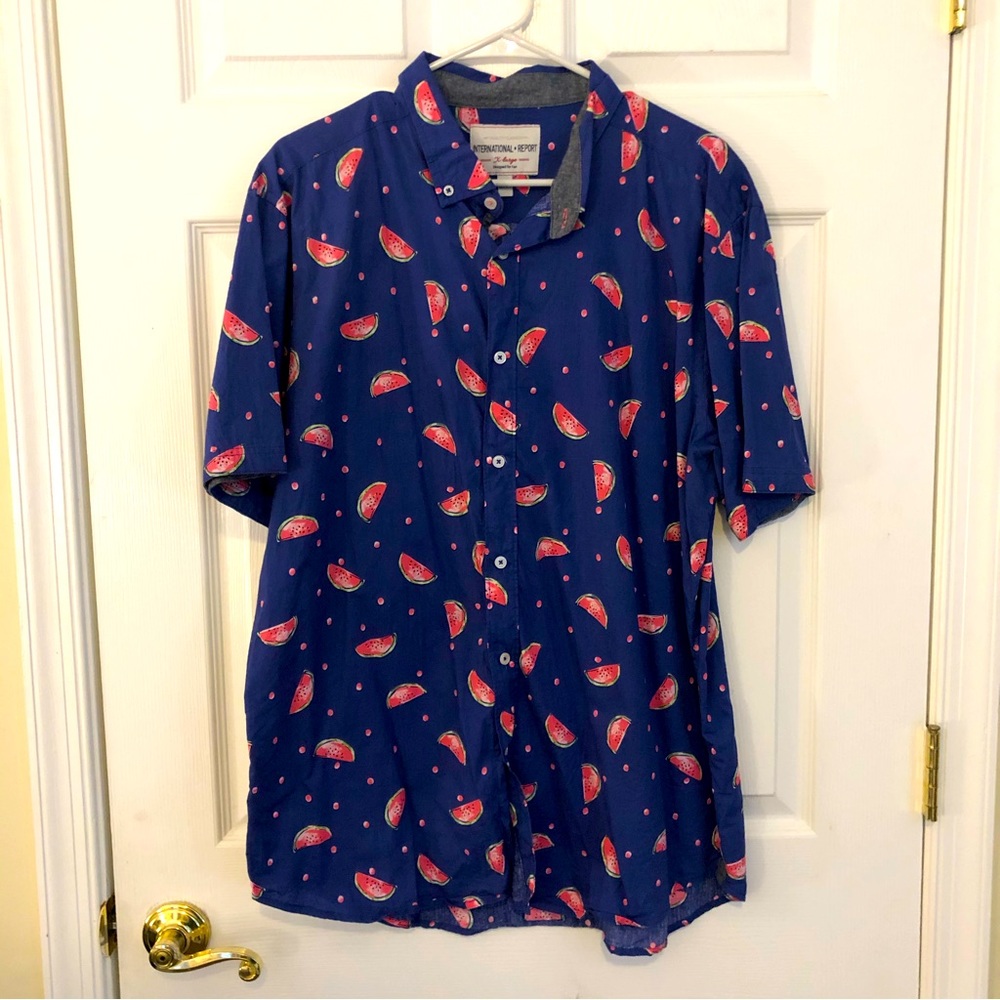 Men’s Summertime Watermelon Print Short Sleeve Button Down XL